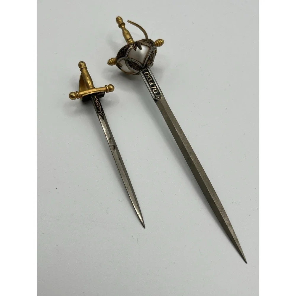 Vintage Lot Toledo Black Gold Decorative‎ Blade Dagger Sword Letter Opener Knife